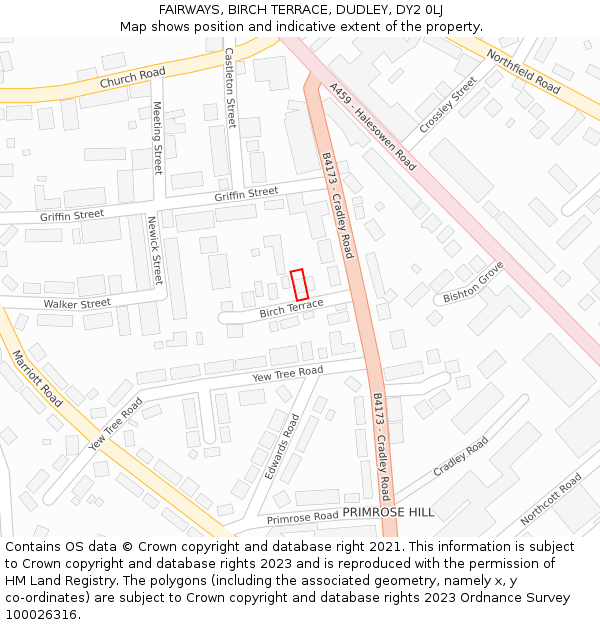 FAIRWAYS, BIRCH TERRACE, DUDLEY, DY2 0LJ: Location map and indicative extent of plot