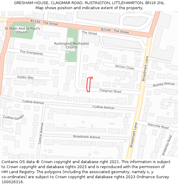 GRESHAM HOUSE, CLAIGMAR ROAD, RUSTINGTON, LITTLEHAMPTON, BN16 2NL: Location map and indicative extent of plot