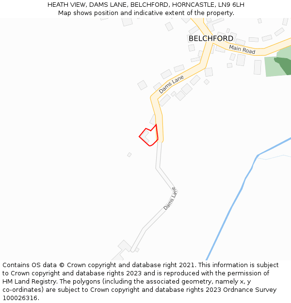 HEATH VIEW, DAMS LANE, BELCHFORD, HORNCASTLE, LN9 6LH: Location map and indicative extent of plot