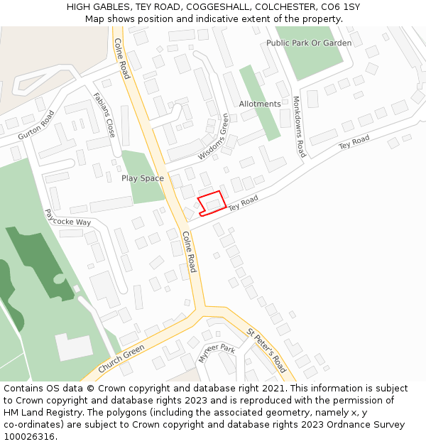 HIGH GABLES, TEY ROAD, COGGESHALL, COLCHESTER, CO6 1SY: Location map and indicative extent of plot