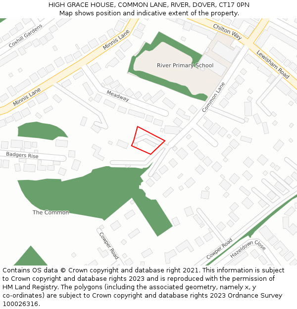 HIGH GRACE HOUSE, COMMON LANE, RIVER, DOVER, CT17 0PN: Location map and indicative extent of plot