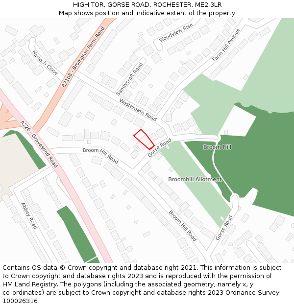 HIGH TOR, GORSE ROAD, ROCHESTER, ME2 3LR: Location map and indicative extent of plot