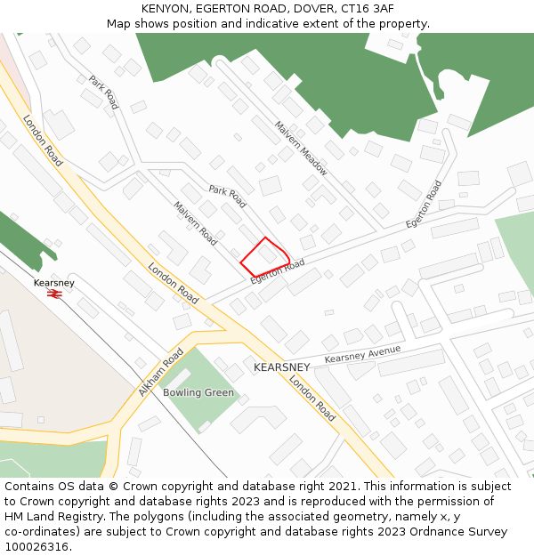 KENYON, EGERTON ROAD, DOVER, CT16 3AF: Location map and indicative extent of plot