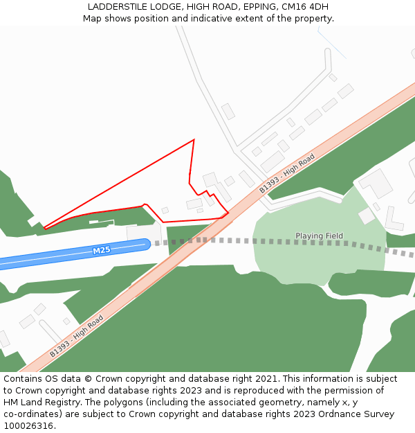 LADDERSTILE LODGE, HIGH ROAD, EPPING, CM16 4DH: Location map and indicative extent of plot