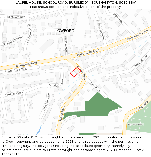 LAUREL HOUSE, SCHOOL ROAD, BURSLEDON, SOUTHAMPTON, SO31 8BW: Location map and indicative extent of plot