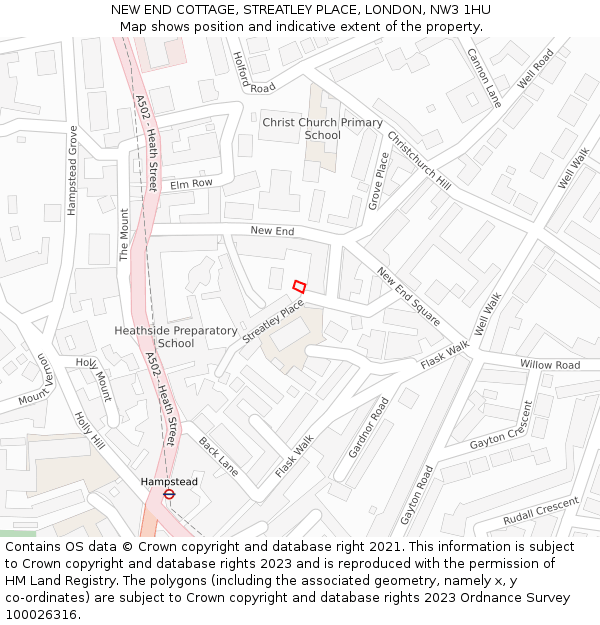 NEW END COTTAGE, STREATLEY PLACE, LONDON, NW3 1HU: Location map and indicative extent of plot
