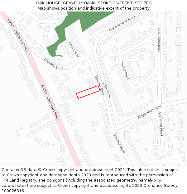 OAK HOUSE, GRAVELLY BANK, STOKE-ON-TRENT, ST3 7EG: Location map and indicative extent of plot