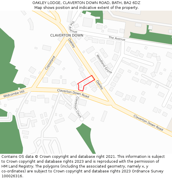 OAKLEY LODGE, CLAVERTON DOWN ROAD, BATH, BA2 6DZ: Location map and indicative extent of plot