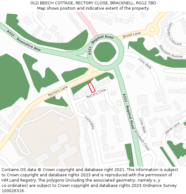 OLD BEECH COTTAGE, RECTORY CLOSE, BRACKNELL, RG12 7BD: Location map and indicative extent of plot