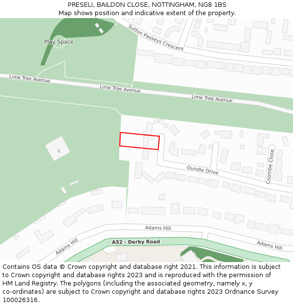 PRESELI, BAILDON CLOSE, NOTTINGHAM, NG8 1BS: Location map and indicative extent of plot