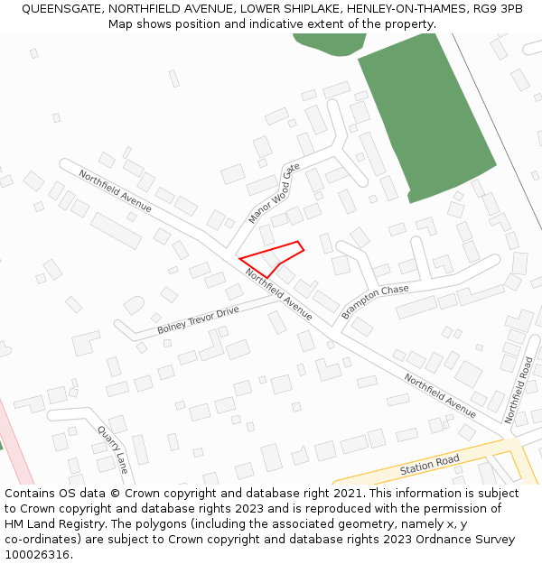 QUEENSGATE, NORTHFIELD AVENUE, LOWER SHIPLAKE, HENLEY-ON-THAMES, RG9 3PB: Location map and indicative extent of plot