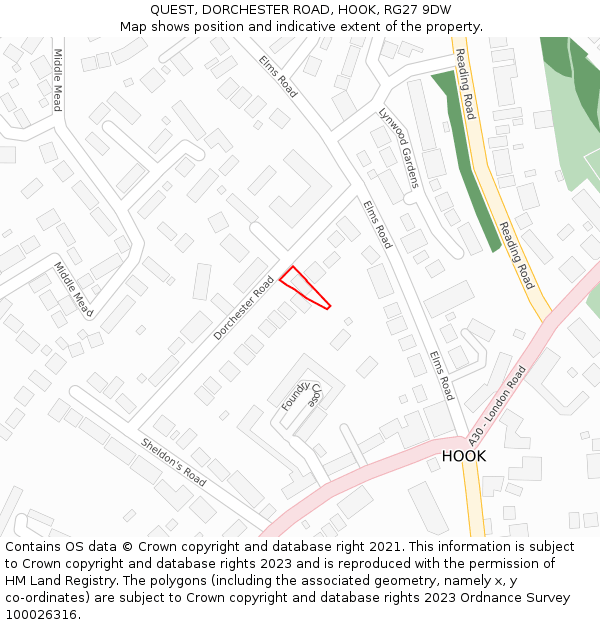 QUEST, DORCHESTER ROAD, HOOK, RG27 9DW: Location map and indicative extent of plot