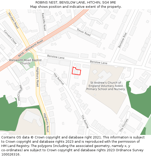 ROBINS NEST, BENSLOW LANE, HITCHIN, SG4 9RE: Location map and indicative extent of plot