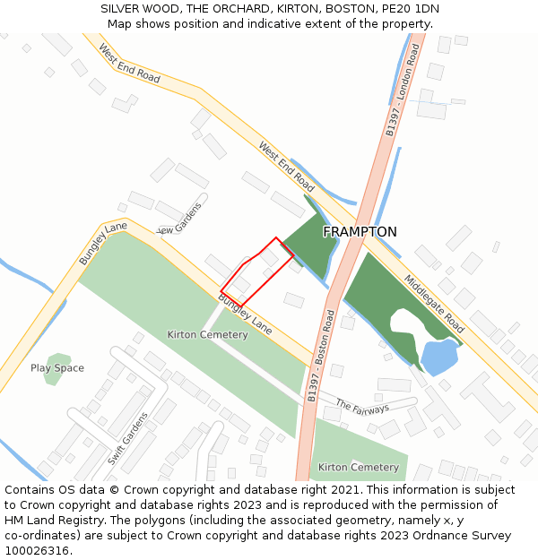 SILVER WOOD, THE ORCHARD, KIRTON, BOSTON, PE20 1DN: Location map and indicative extent of plot