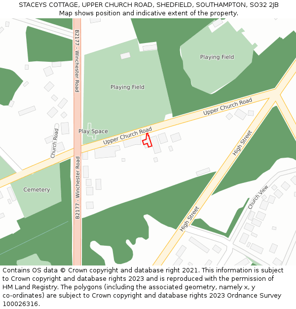 STACEYS COTTAGE, UPPER CHURCH ROAD, SHEDFIELD, SOUTHAMPTON, SO32 2JB: Location map and indicative extent of plot