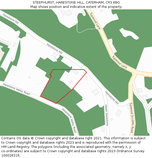STEEPHURST, HARESTONE HILL, CATERHAM, CR3 6BG: Location map and indicative extent of plot