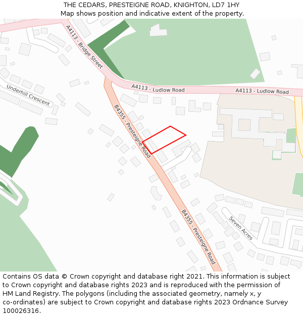 THE CEDARS, PRESTEIGNE ROAD, KNIGHTON, LD7 1HY: Location map and indicative extent of plot