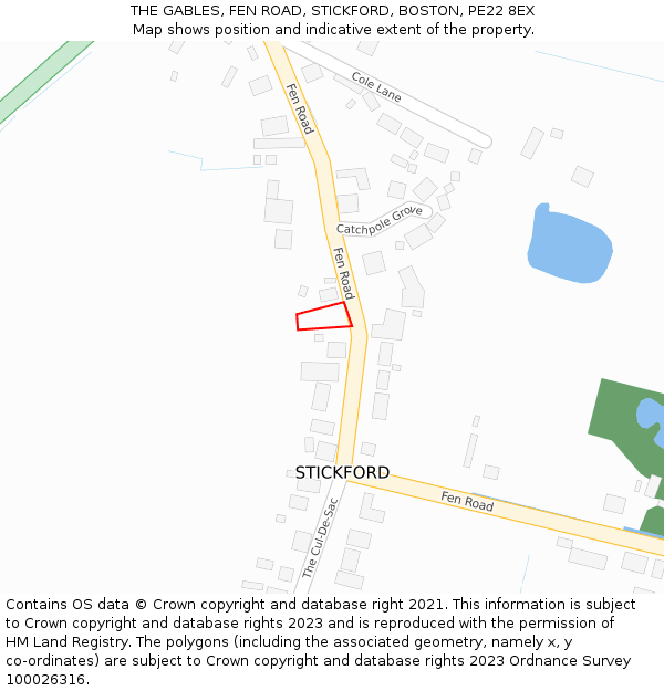 THE GABLES, FEN ROAD, STICKFORD, BOSTON, PE22 8EX: Location map and indicative extent of plot