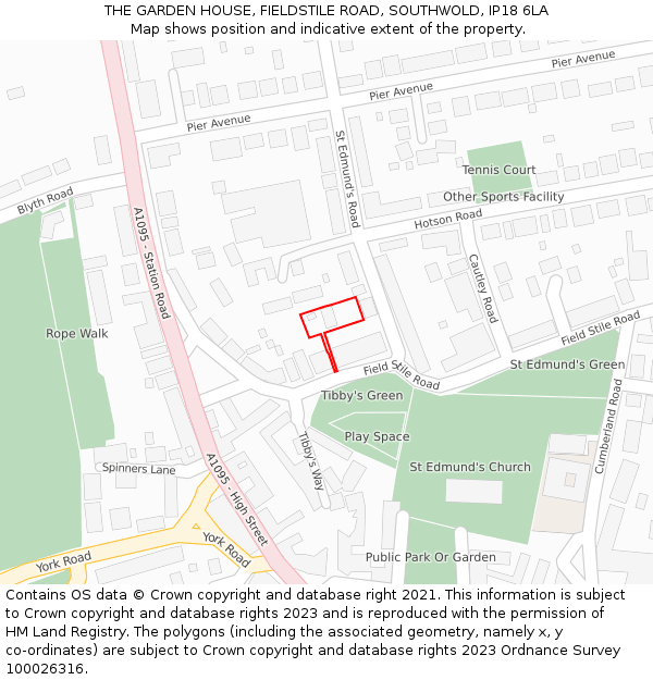 THE GARDEN HOUSE, FIELDSTILE ROAD, SOUTHWOLD, IP18 6LA: Location map and indicative extent of plot