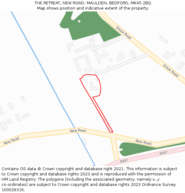 THE RETREAT, NEW ROAD, MAULDEN, BEDFORD, MK45 2BQ: Location map and indicative extent of plot