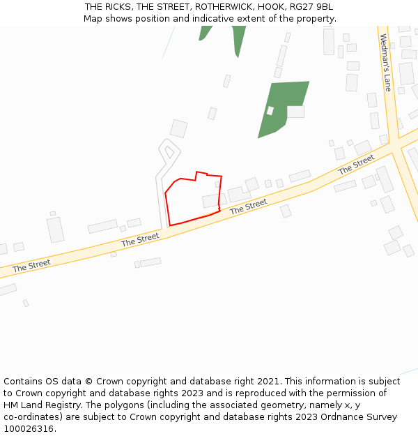 THE RICKS, THE STREET, ROTHERWICK, HOOK, RG27 9BL: Location map and indicative extent of plot