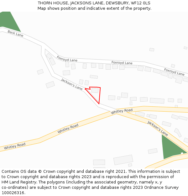 THORN HOUSE, JACKSONS LANE, DEWSBURY, WF12 0LS: Location map and indicative extent of plot