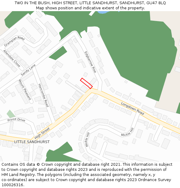 TWO IN THE BUSH, HIGH STREET, LITTLE SANDHURST, SANDHURST, GU47 8LQ: Location map and indicative extent of plot