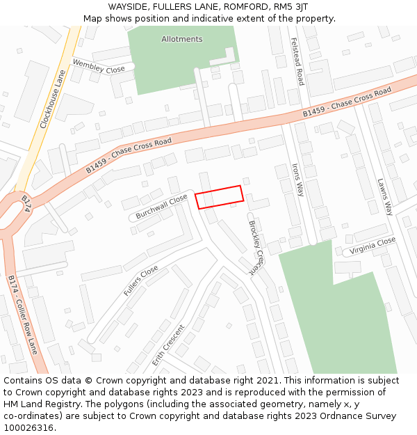 WAYSIDE, FULLERS LANE, ROMFORD, RM5 3JT: Location map and indicative extent of plot