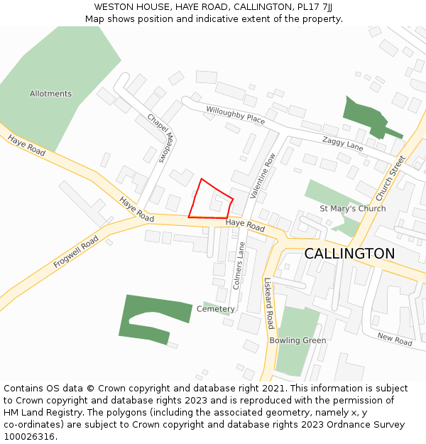 WESTON HOUSE, HAYE ROAD, CALLINGTON, PL17 7JJ: Location map and indicative extent of plot