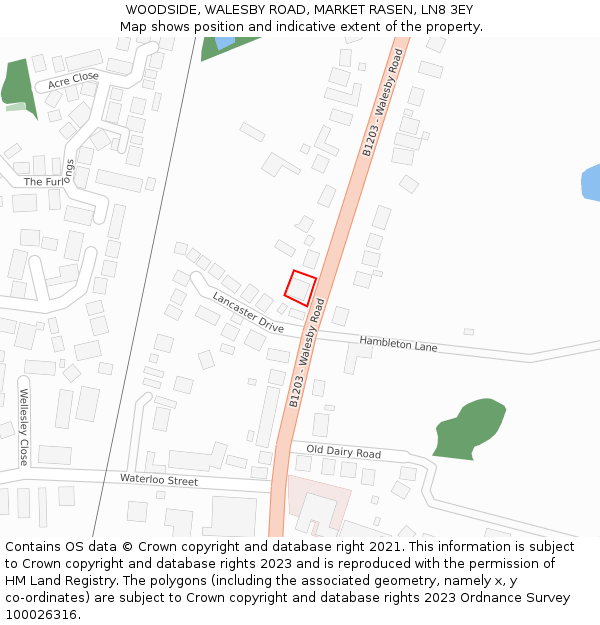 WOODSIDE, WALESBY ROAD, MARKET RASEN, LN8 3EY: Location map and indicative extent of plot