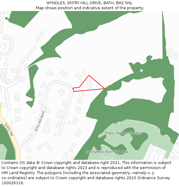 WYNDLES, ENTRY HILL DRIVE, BATH, BA2 5NL: Location map and indicative extent of plot