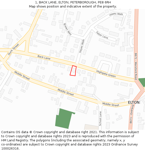 1, BACK LANE, ELTON, PETERBOROUGH, PE8 6RH: Location map and indicative extent of plot