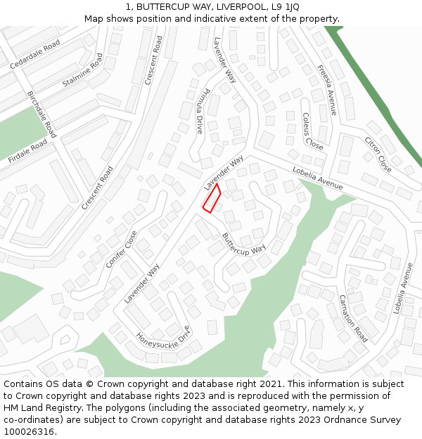 1, BUTTERCUP WAY, LIVERPOOL, L9 1JQ: Location map and indicative extent of plot