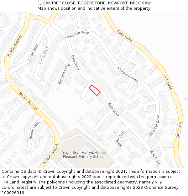 1, CANTREF CLOSE, ROGERSTONE, NEWPORT, NP10 9AW: Location map and indicative extent of plot
