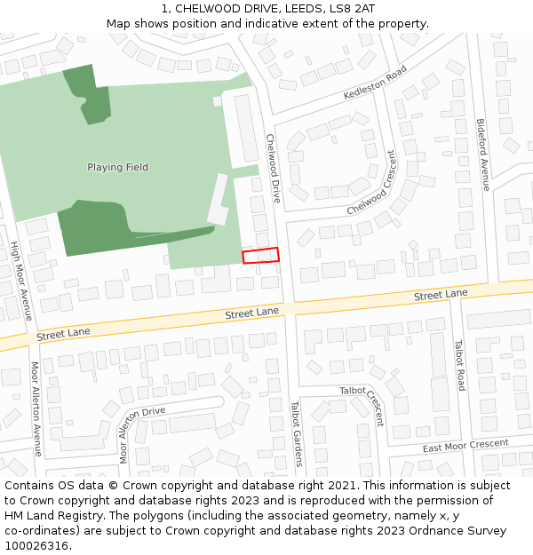 1, CHELWOOD DRIVE, LEEDS, LS8 2AT: Location map and indicative extent of plot