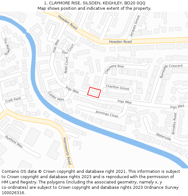 1, CLAYMORE RISE, SILSDEN, KEIGHLEY, BD20 0QQ: Location map and indicative extent of plot