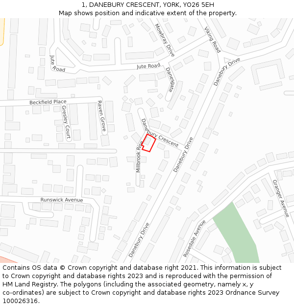 1, DANEBURY CRESCENT, YORK, YO26 5EH: Location map and indicative extent of plot