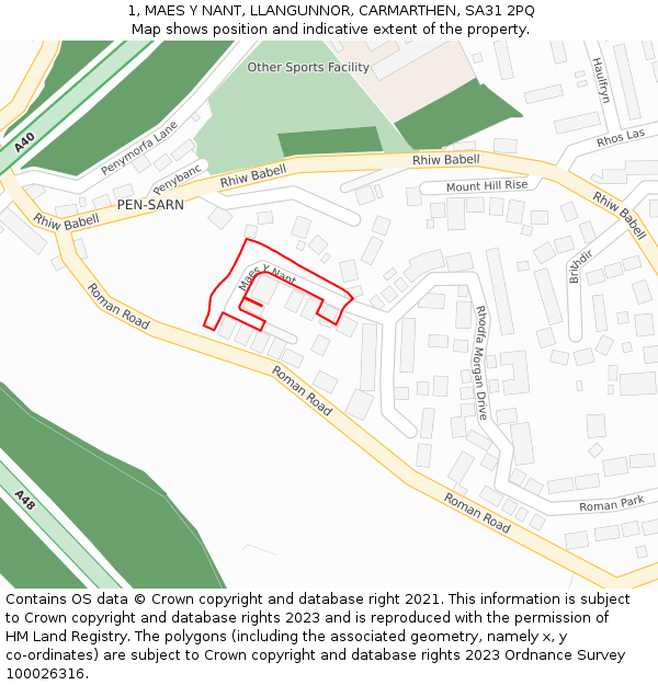 1, MAES Y NANT, LLANGUNNOR, CARMARTHEN, SA31 2PQ: Location map and indicative extent of plot