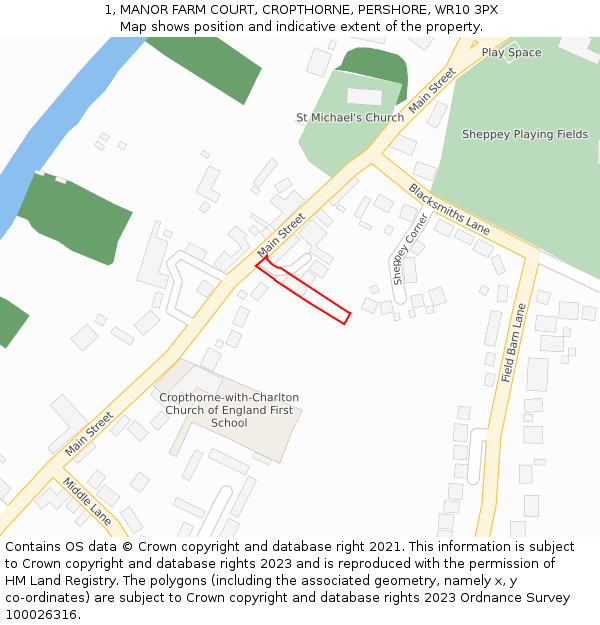 1, MANOR FARM COURT, CROPTHORNE, PERSHORE, WR10 3PX: Location map and indicative extent of plot