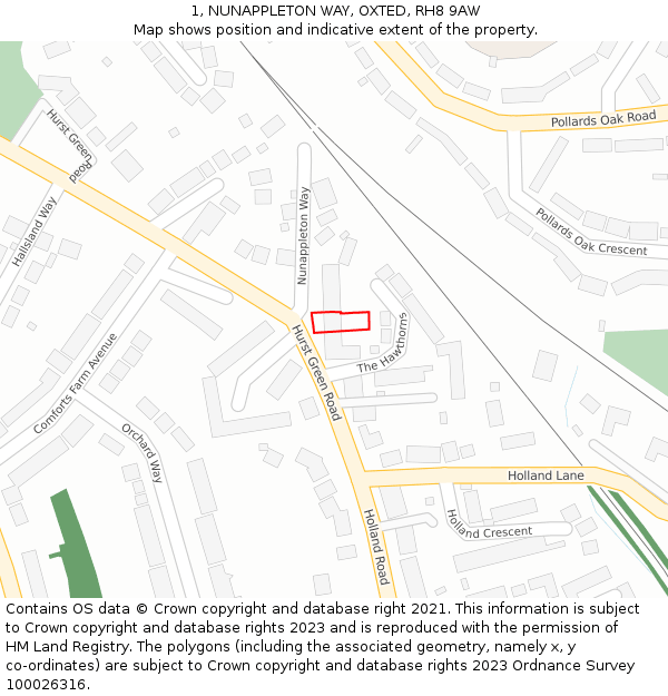 1, NUNAPPLETON WAY, OXTED, RH8 9AW: Location map and indicative extent of plot