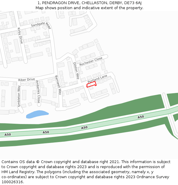 1, PENDRAGON DRIVE, CHELLASTON, DERBY, DE73 6AJ: Location map and indicative extent of plot