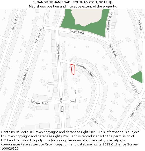 1, SANDRINGHAM ROAD, SOUTHAMPTON, SO18 1JL: Location map and indicative extent of plot