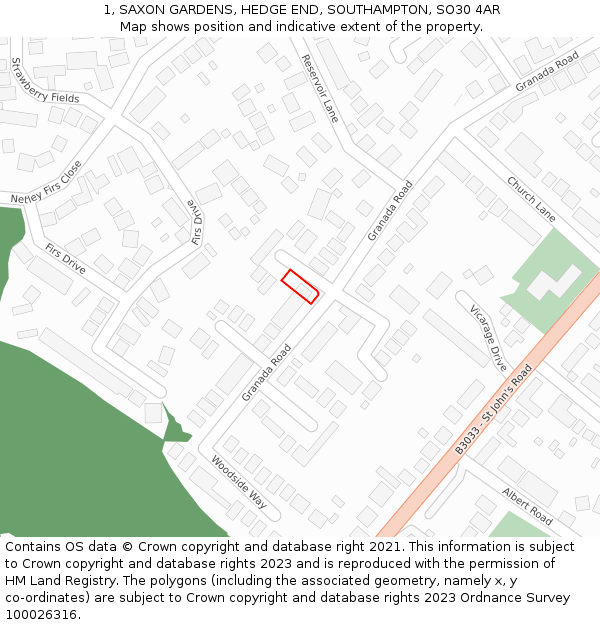 1, SAXON GARDENS, HEDGE END, SOUTHAMPTON, SO30 4AR: Location map and indicative extent of plot