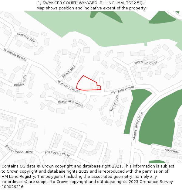 1, SWANCER COURT, WYNYARD, BILLINGHAM, TS22 5QU: Location map and indicative extent of plot