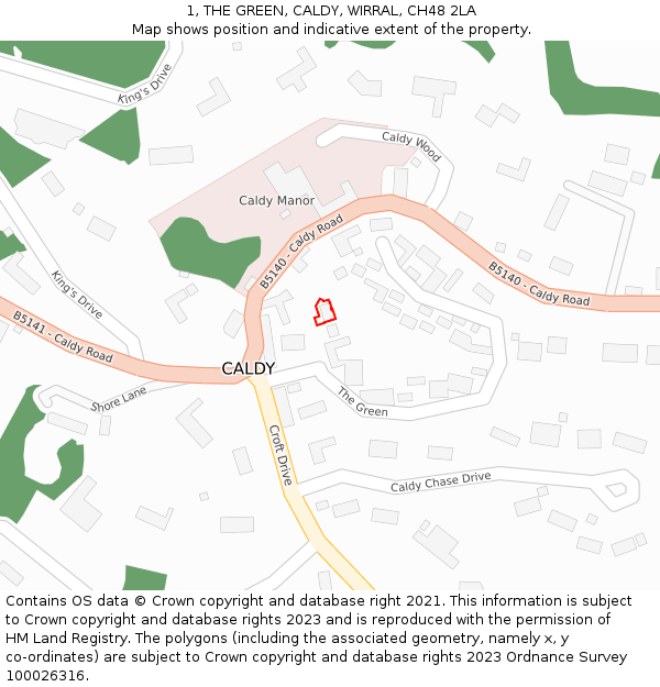 1, THE GREEN, CALDY, WIRRAL, CH48 2LA: Location map and indicative extent of plot