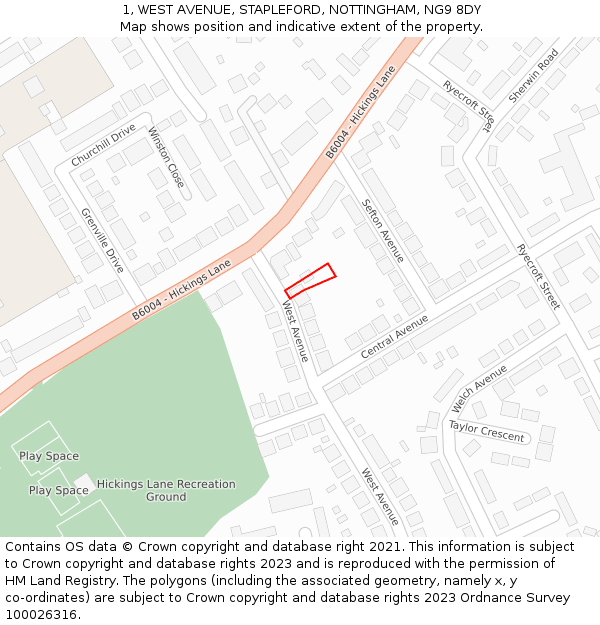 1, WEST AVENUE, STAPLEFORD, NOTTINGHAM, NG9 8DY: Location map and indicative extent of plot