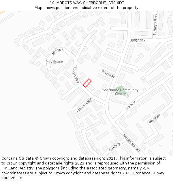 10, ABBOTS WAY, SHERBORNE, DT9 6DT: Location map and indicative extent of plot