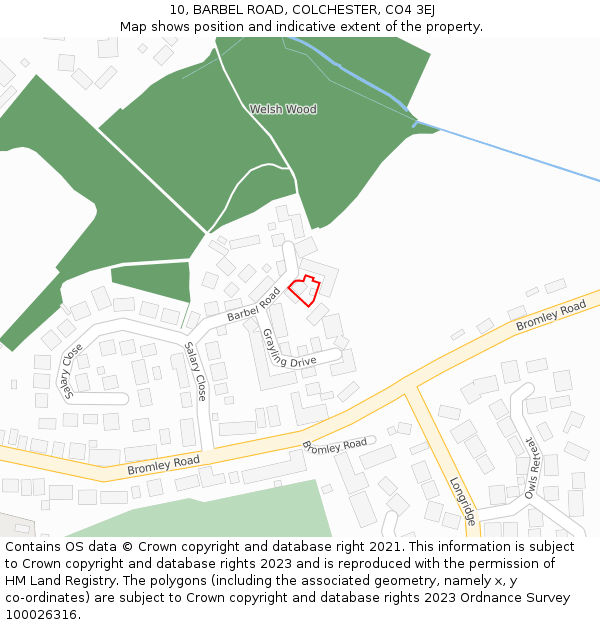 10, BARBEL ROAD, COLCHESTER, CO4 3EJ: Location map and indicative extent of plot