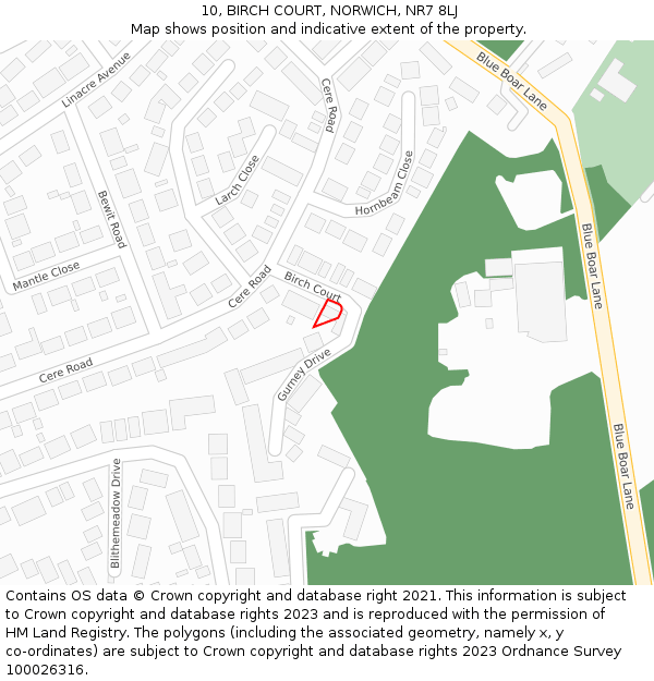 10, BIRCH COURT, NORWICH, NR7 8LJ: Location map and indicative extent of plot