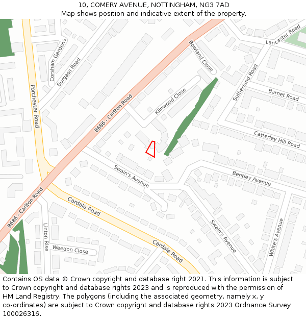 10, COMERY AVENUE, NOTTINGHAM, NG3 7AD: Location map and indicative extent of plot